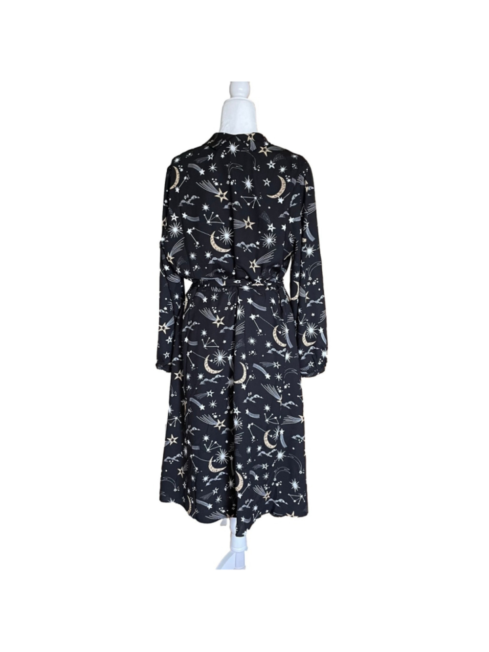 Joanie Babs Black Celestial Moon Star V Neck Midi Dress Size 14 - Picture 4 of 15